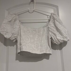 White Eyelet Puff Sleeve Top